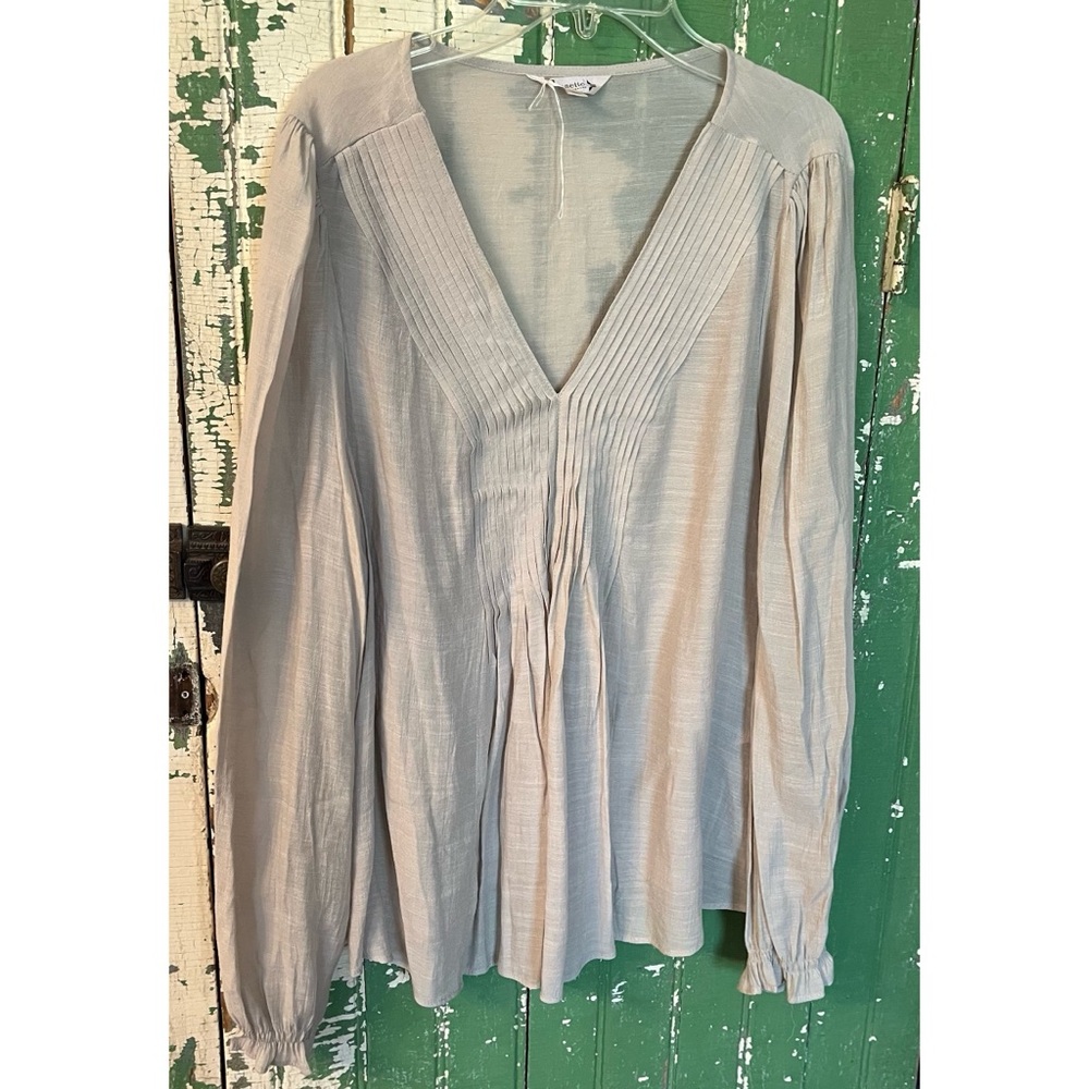 Nanette Pintuck Tunic Top Blouse Sheer Neutral Size L